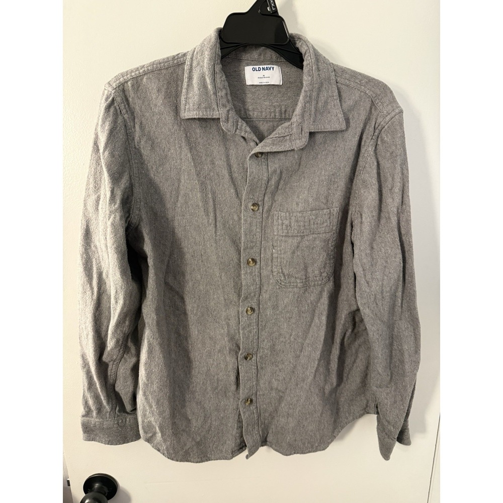 Old Navy Flannel Shirt Mens Medium M Gray Solid Brushed Long Sleeve Button Up
